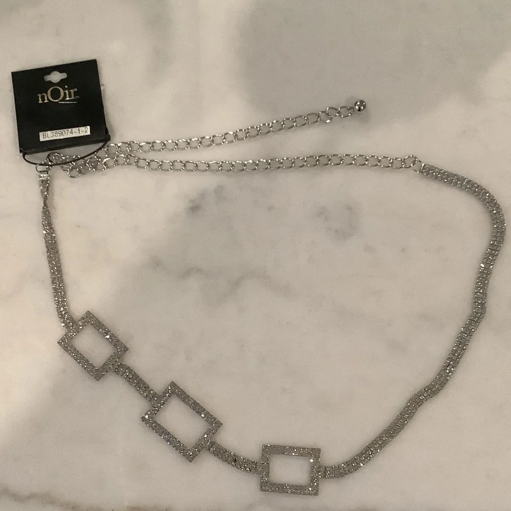 nOir Jewelry Silver Square with Rhinestones Waist Chain Belt, Brand New - Picture 1 of 2